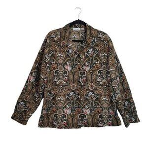 Claudia Richard Vintage Long Sleeves Button up Paisley Print Blouse Size Large